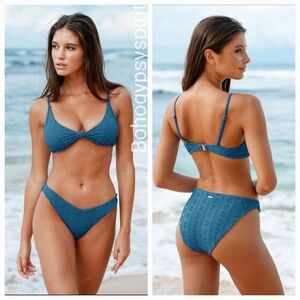 NWT $78 Berlook Blue Floral Jacquard Bikini Set, Small